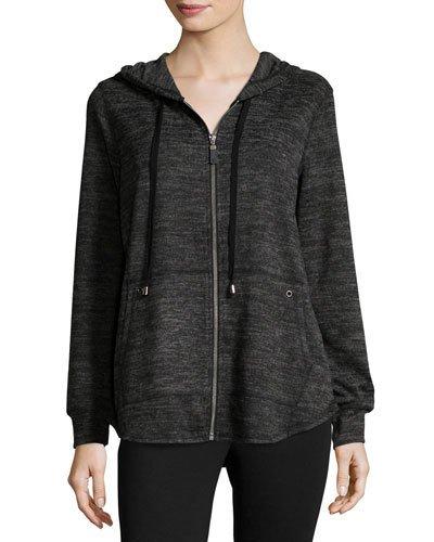 Zip-front Relaxed Hoodie Sweater, Black/gray