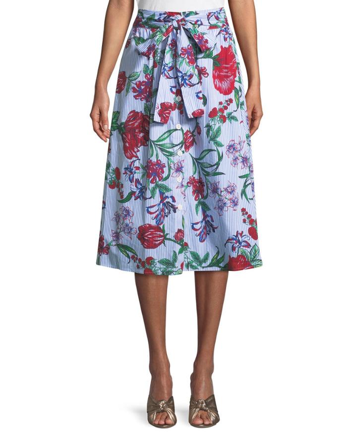 Belted Button-front A-line Floral