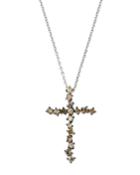 14k White Gold Diamond Starburst Cross Necklace, Champagne