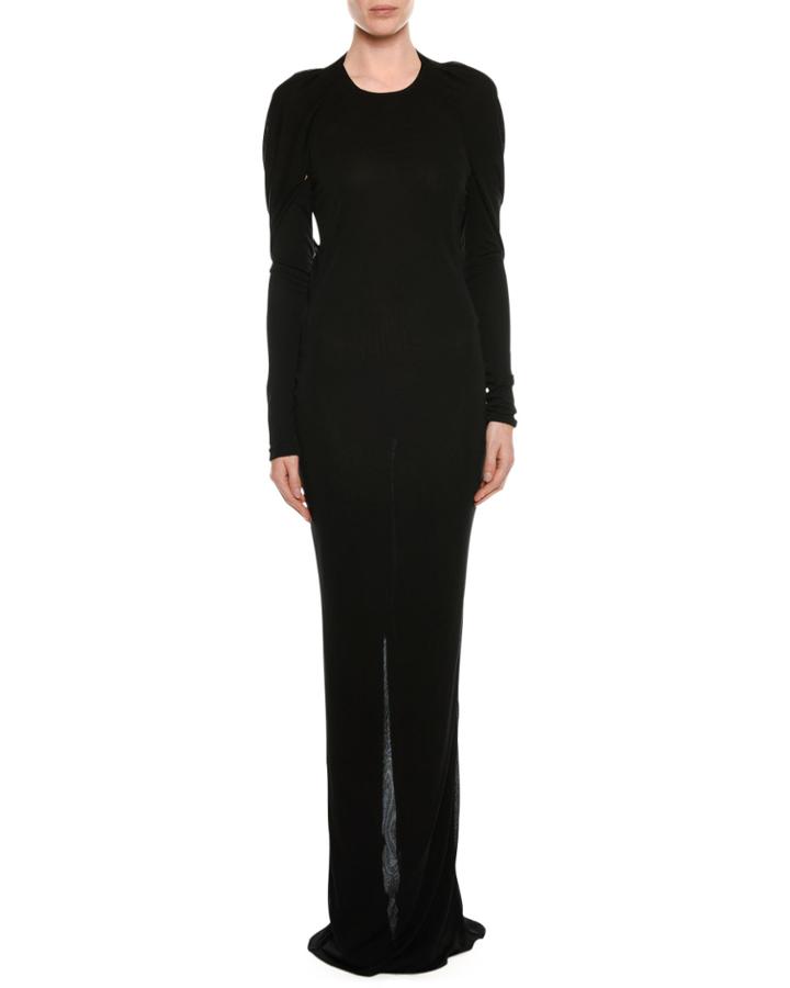 Drape Open-back Long-sleeve Evening Gown