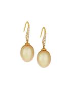 18k Golden South Sea Pearl & Pave Diamond Drop Earrings