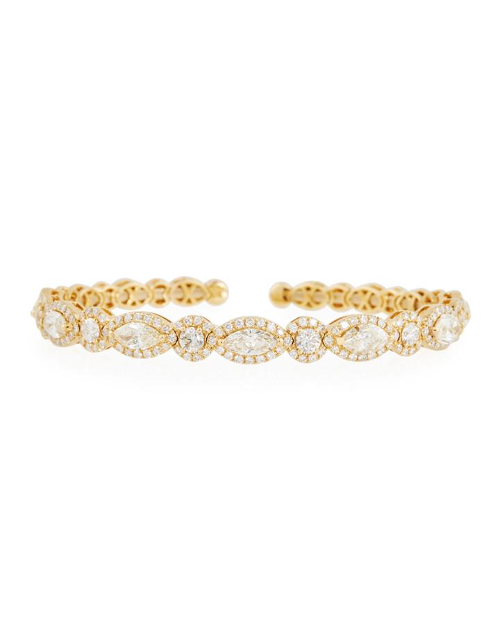 18k Gold Marquise & Round Diamond Bangle Bracelet