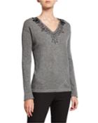 Embellished V-neck Long-sleeve Cashmere