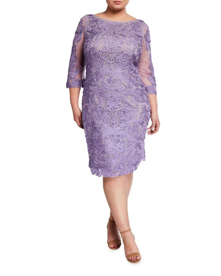 Plus Size Bell-sleeve Floral Soutache Cocktail Dress