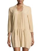 Pleat-front Peasant Dress, Neutral Pattern