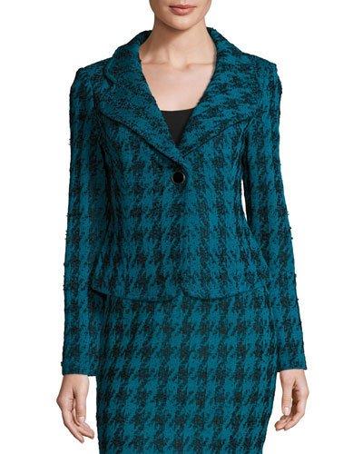 Double-knit Houndstooth Blazer, Blue/black
