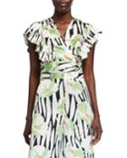 Printed Ruffle-sleeve Cropped