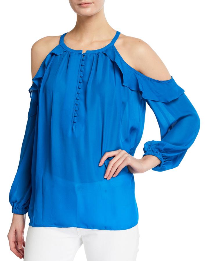 Ruffled-trim Cold-shoulder Blouse