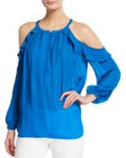 Ruffled-trim Cold-shoulder Blouse
