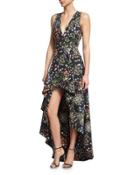 Aveena Sleeveless Floral-print High-low Gown