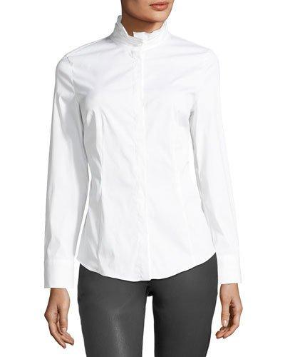 Satin-collar Poplin Top