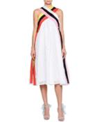 Sleeveless A-line Crisscross Eyelet Dress W/ Colorful