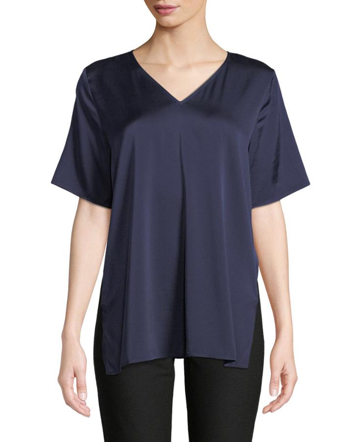 V-neck Silk Charmeuse Top