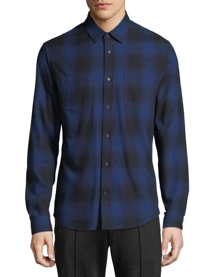 Men's Button-front Long-sleeve Shadow Plaid Cotton