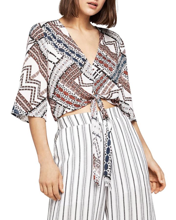 Patchwork Tie-front Blouse