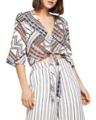 Patchwork Tie-front Blouse