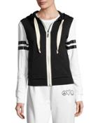 Collegiate Zip-front Drawstring Hoodie, Black/white