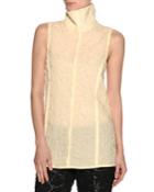 Sheer 3d Floral Turtleneck Top, Cream