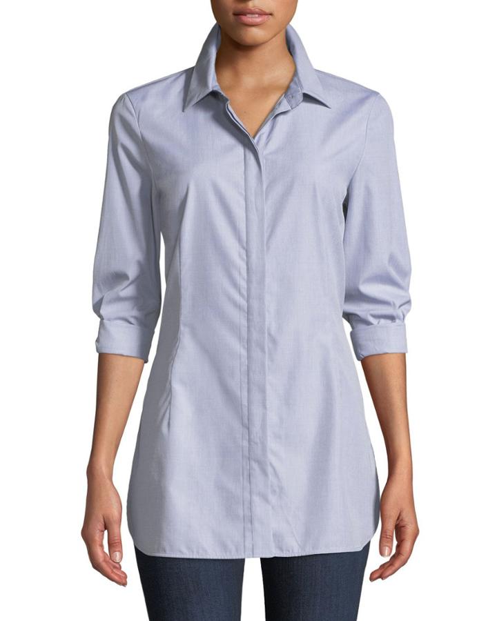 Jake Button-front Long-sleeve Cotton Shirting Blouse