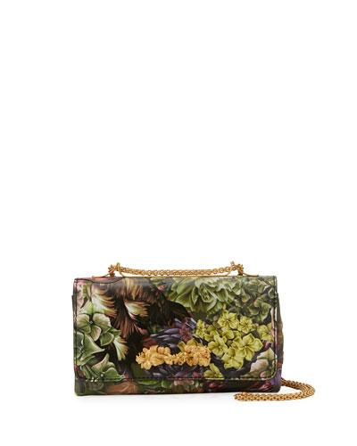 Floral-embossed Leather Shoulder Bag,