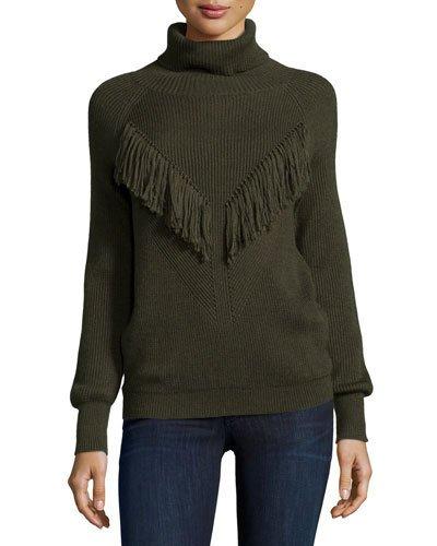 Ribbed Turtleneck With Fringe,