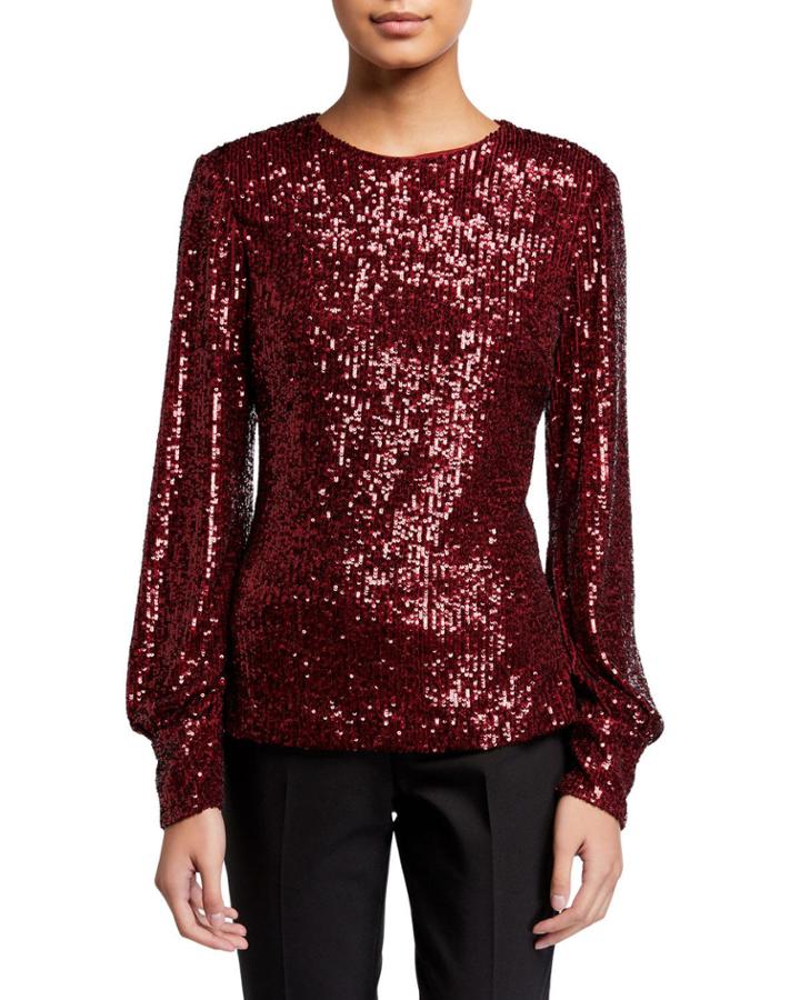 Sequin Puff-sleeve Top