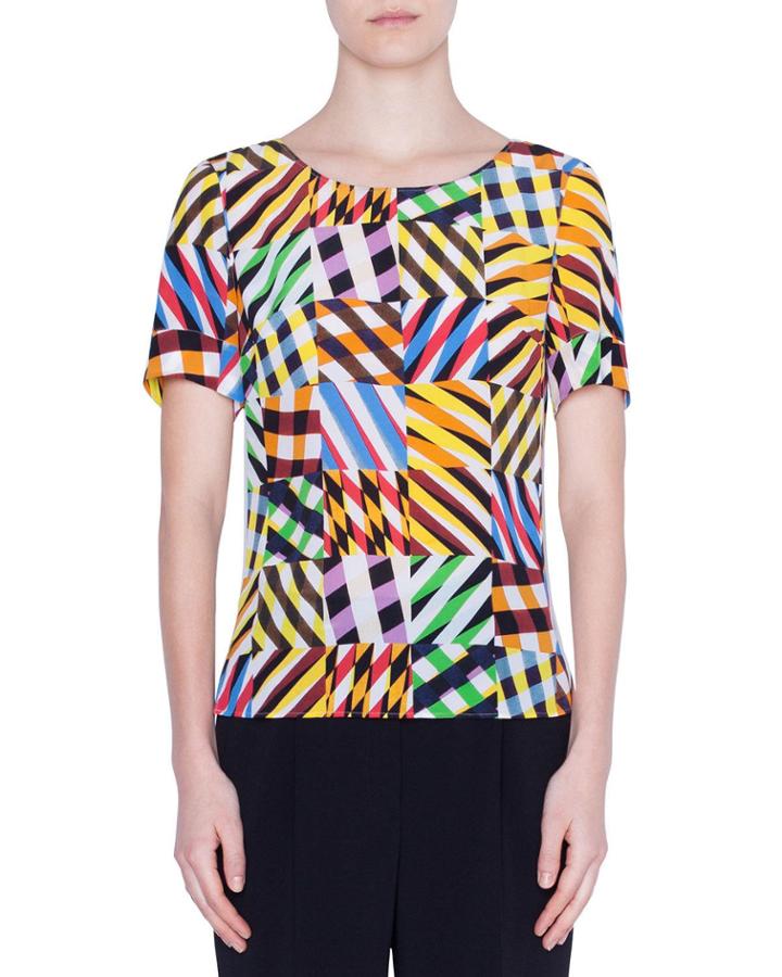 Patchwork Silk Short-sleeve