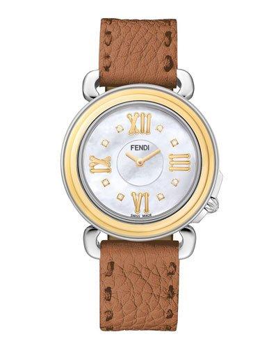 37mm Two-tone Selleria Pave Diamond Watch W/ Brown