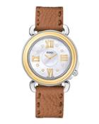 37mm Two-tone Selleria Pave Diamond Watch W/ Brown