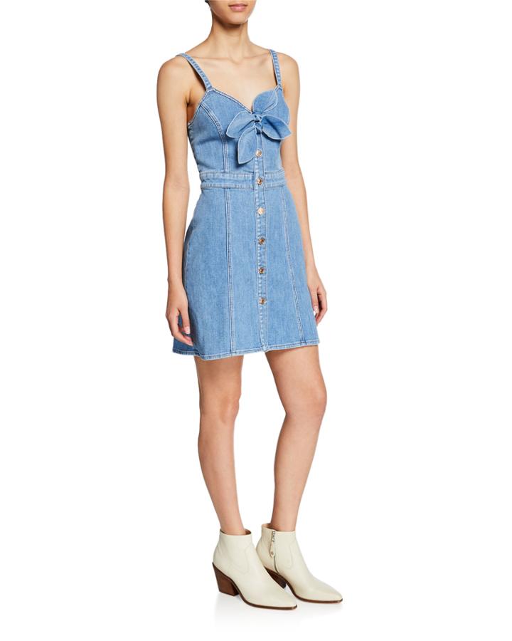 Double Bow-front Sweetheart Sleeveless Denim Dress