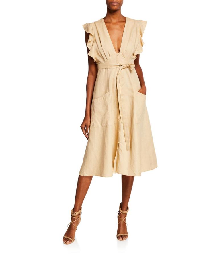 Carolina Button-down Ruffle A-line Dress