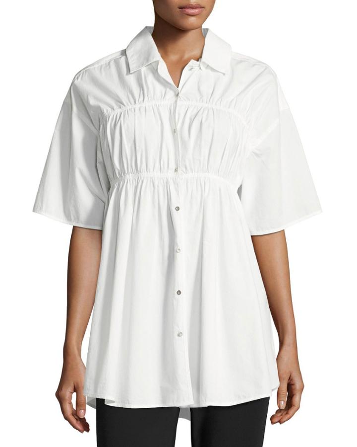 Convertible Poplin Gathered Button-front