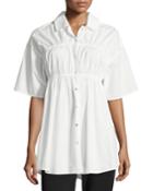 Convertible Poplin Gathered Button-front