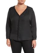 Lorena Button-front V-neck Top, Black,