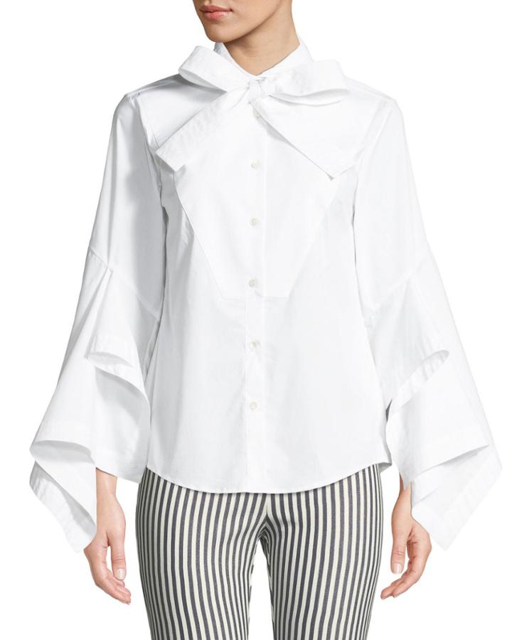 Poplin Bow-tie Button-front Blouse