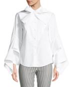 Poplin Bow-tie Button-front Blouse