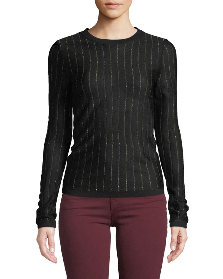 Striped Metallic Wool-blend Long-sleeve Top