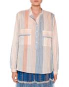 Striped Gauze Two-pocket Blouse