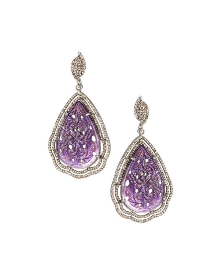 Amethyst & Pav&eacute; Teardrop Earrings