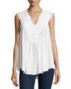 Lace-embroidered V-neck Tank Top, Ivory