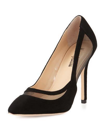 Abegail Suede Mesh-inset Pump, Black