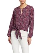 Bead Keyhole Front Tie Blouse