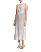 Floral Sleeveless Embroidered Silk Chiffon Long Caftan Coverup,