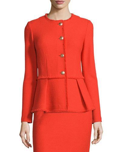 Peplum Textural-twill Jacket, Geranium