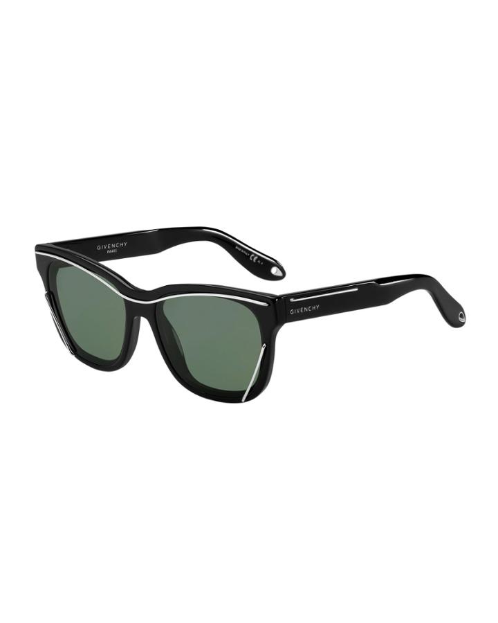 Square Metal-trim Monochromatic Sunglasses, Black