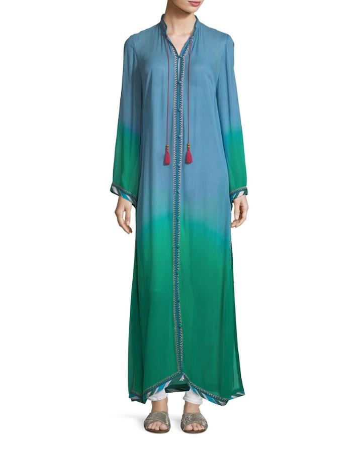 Fatima Button-front Long-sleeve Ombre Robe Caftan