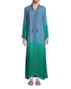 Fatima Button-front Long-sleeve Ombre Robe Caftan