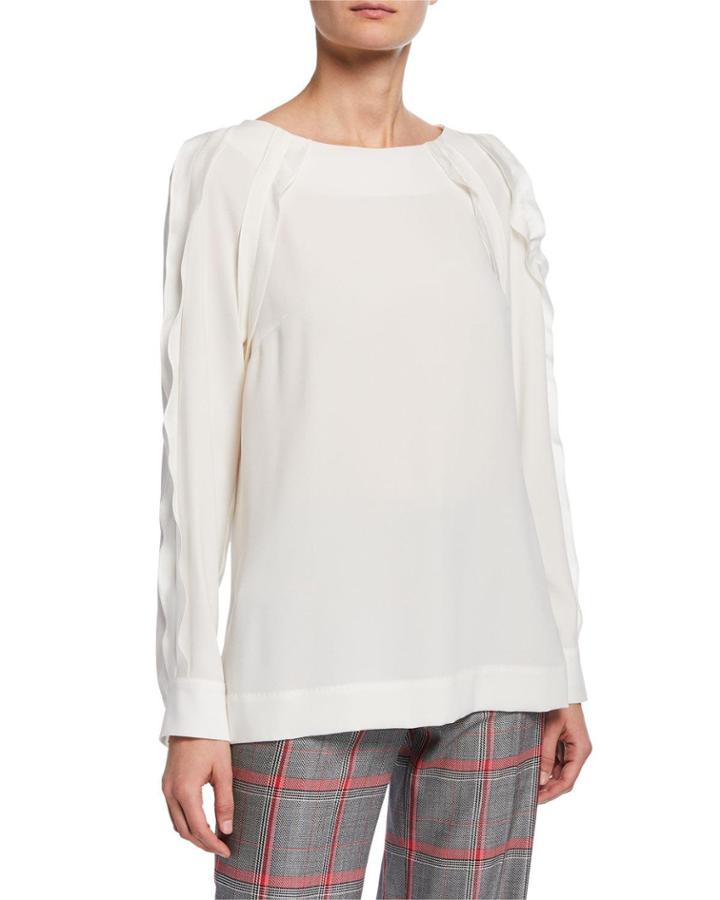 Long-sleeve Ruffle-seam Blouse