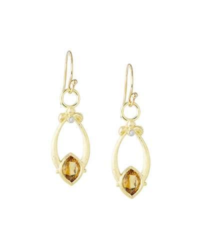 Open Marquise Fleur Citrine Earrings W/ Diamonds
