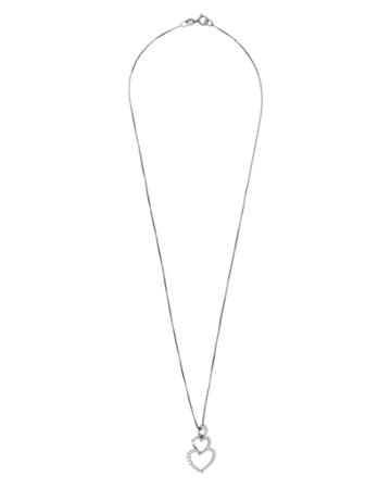 18k White Gold Diamond Snowman Heart Pendant Necklace